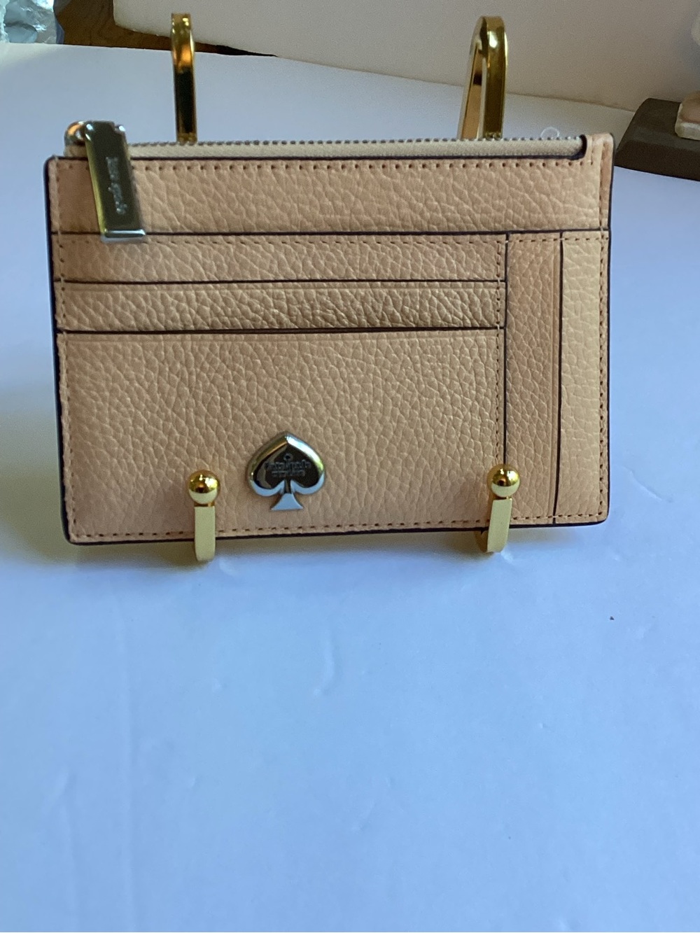 kate spade Blush Pebbled Leather Card Holder Citrus 🍊 Glow, NWT